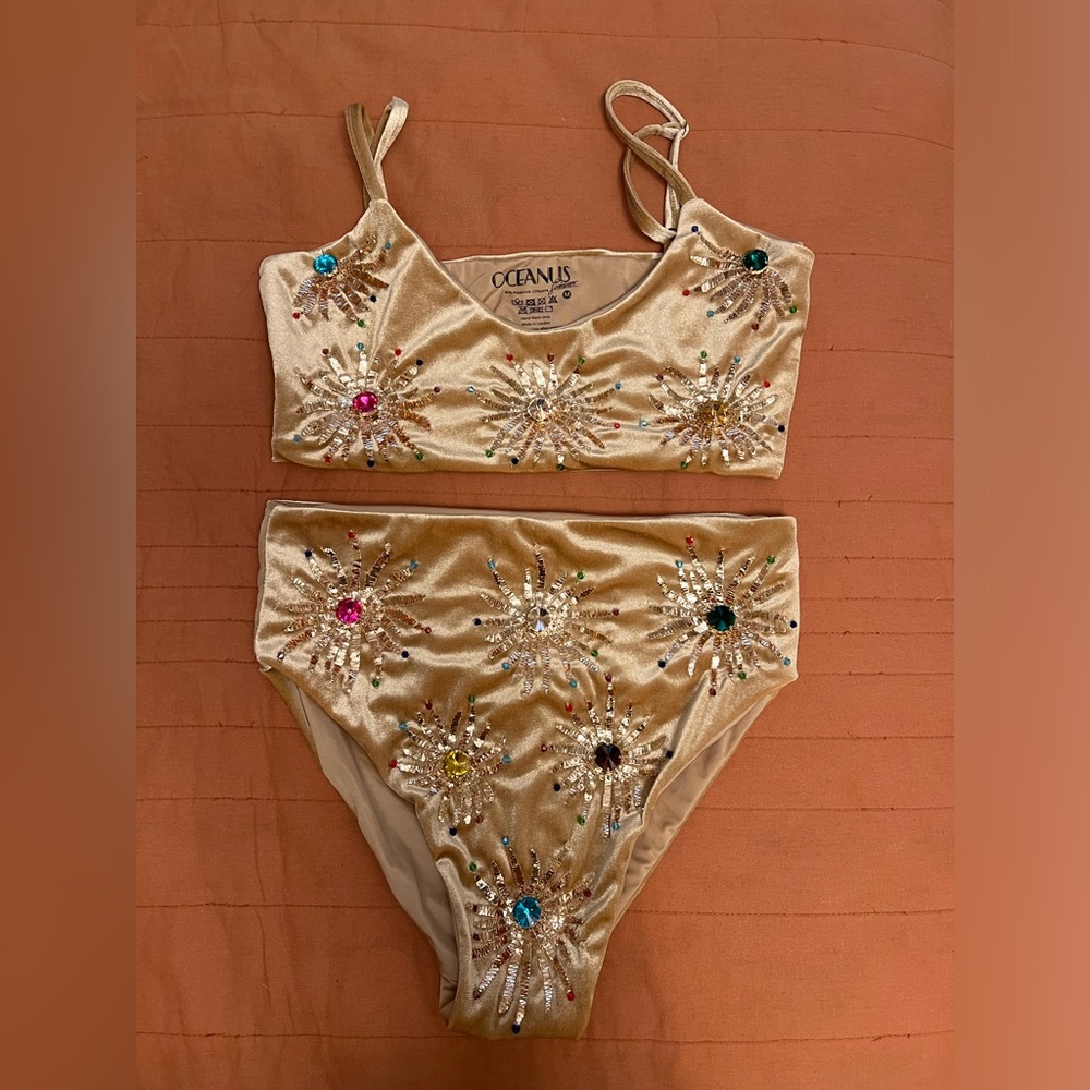 OCEANUS Printed Crystal Embellishment Bikini